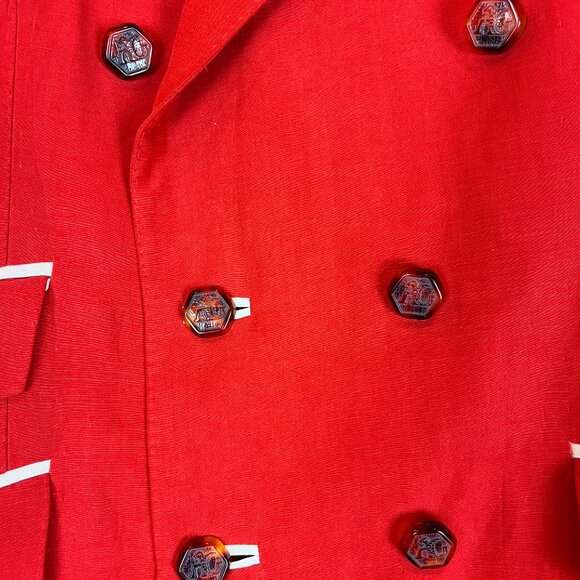 Deluxe Angelo Galasso Couture Italy Silk Linen Blend XL Red White Jacket - Picture 2 of 11